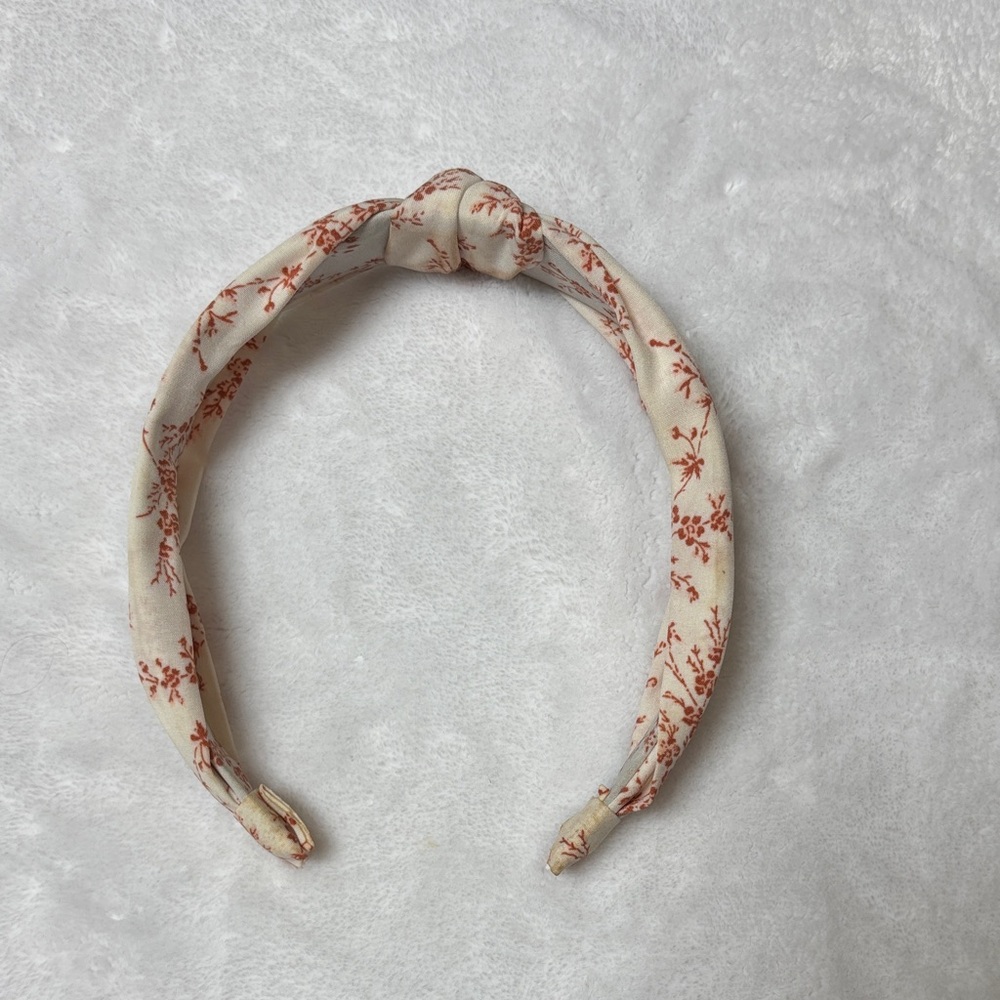 Knot Top Floral Headband in Cream and Rust